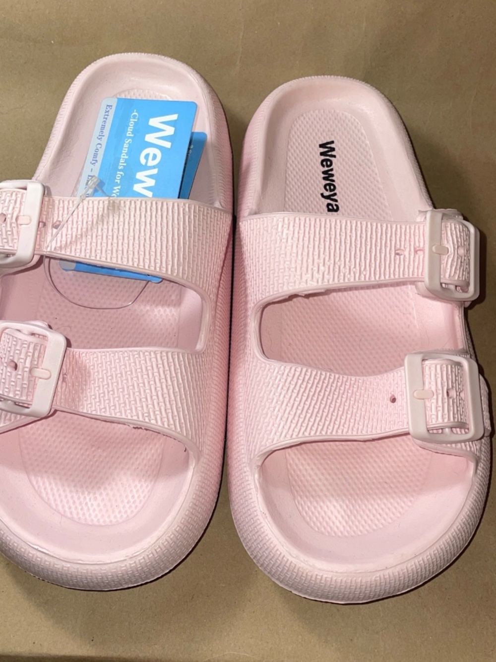 Weweya Light Pink Sandals 42-43 Dbl Buckle Slides W 9.5-10.5 11.5 M 10-10.5 NWT